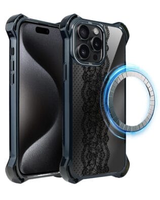 Etui do iPhone 15 Pro IBIZU DropGuard Ultra z MagSafe, Midnight, Ornamentowa koronka