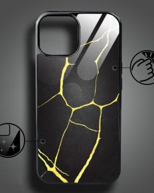 Etui do iPhone 15 IBIZU Elite Glass, szklany tył, Kintsugi Art, czarna porcelana, czarne