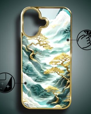 Etui do iPhone 16 Plus IBIZU Elite Glass z MagSafe, szklany tył, złote drzewa w stylu japońskim, złote