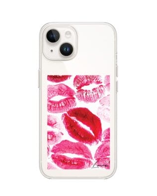 Etui do iPhone 14 Plus przeźroczyste, silikonowe Flexi, pocałunki z napisem „love”