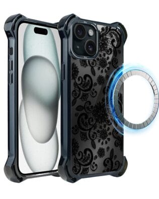 Etui do iPhone 15 IBIZU DropGuard Ultra z MagSafe, Midnight, Koronkowa czerń