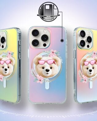 Etui do iPhone 14 Pro IBIZU California Sunset z MagSafe, zmieniające kolor, Flower Queen, miś z kwiatami