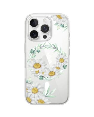 Etui do iPhone 14 Pro Max z MagSafe przeźroczyste, silikonowe Flexi, wianek stokrotek