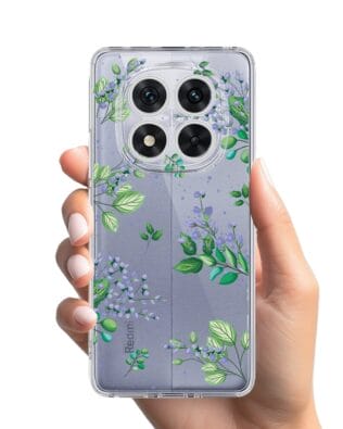 Etui do Xiaomi 14 Pro przeźroczyste, silikonowe Flexi, fioletowe kwiatki
