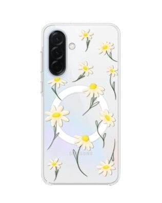 Etui do Samsung Galaxy A36 5G z MagSafe przeźroczyste, silikonowe Flexi, stokrotki