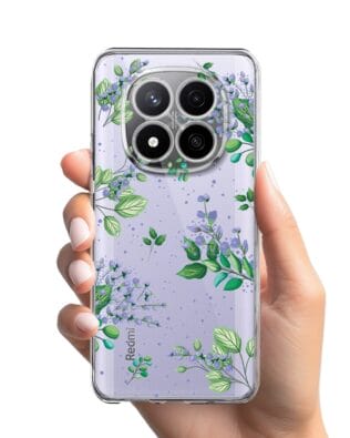 Etui do Xiaomi Redmi Note 14 Pro 5G przeźroczyste, silikonowe Flexi, fioletowe kwiatki