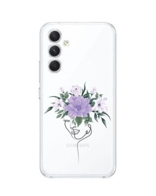 Etui do Samsung Galaxy A54 5G przeźroczyste, silikonowe Flexi, kobieta z kwiatami