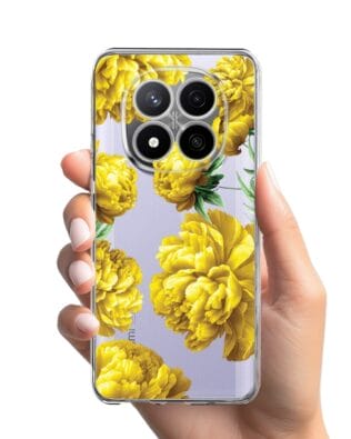 Etui do Xiaomi Redmi Note 14 Pro Plus 5G przeźroczyste, silikonowe Flexi, żółte piwonie