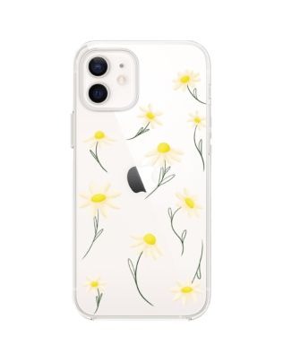 Etui do iPhone 12 przeźroczyste, silikonowe Flexi, stokrotki