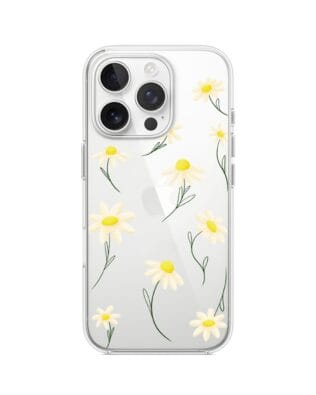 Etui do iPhone 14 Pro przeźroczyste, silikonowe Flexi, stokrotki