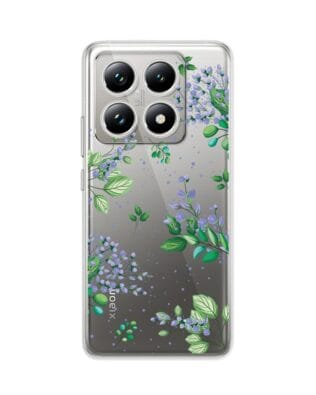 Etui do Xiaomi 14T przeźroczyste, silikonowe Flexi, fioletowe kwiatki