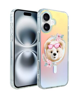 Etui do iPhone 16 Plus IBIZU California Sunset z MagSafe, zmieniające kolor, Flower Queen, miś z kwiatami