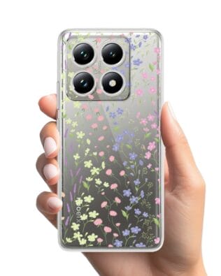 Etui do Xiaomi 14 Pro przeźroczyste, silikonowe Flexi, kwiaty polne