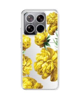 Etui do Xiaomi 14 przeźroczyste, silikonowe Flexi, żółte piwonie