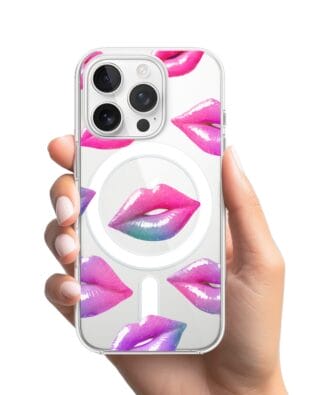 Etui do iPhone 13 Pro Max z MagSafe przeźroczyste, silikonowe Flexi, hologramowe usta
