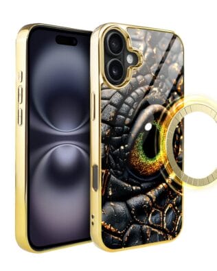 Etui do iPhone 16 IBIZU Elite Glass z MagSafe, szklany tył, amber dragon, złote