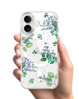 Etui do iPhone 16 z MagSafe przeźroczyste, silikonowe Flexi, fioletowe kwiatki