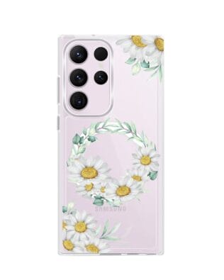 Etui do Samsung Galaxy S23 Ultra z MagSafe przeźroczyste, silikonowe Flexi, wianek stokrotek