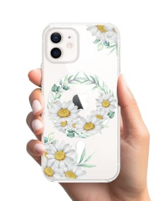 Etui do iPhone 12 z MagSafe przeźroczyste, silikonowe Flexi, wianek stokrotek