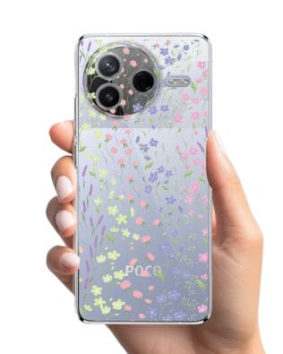 Etui do Xiaomi POCO F7 Pro przeźroczyste, silikonowe Flexi, kwiaty polne