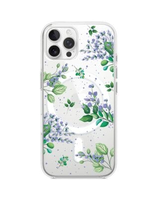 Etui do iPhone 12 Pro Max z MagSafe przeźroczyste, silikonowe Flexi, fioletowe kwiatki