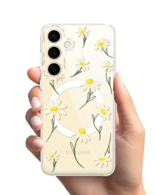 Etui do Samsung Galaxy S24 z MagSafe przeźroczyste, silikonowe Flexi, stokrotki