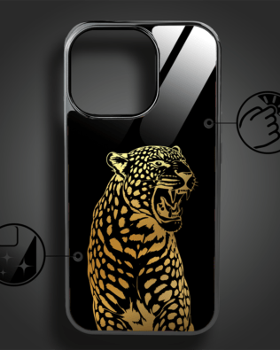Etui do iPhone 16 Pro Max IBIZU Elite Glass z MagSafe, szklany tył, Golden Midnight, Ryczący Jaguar, czarne