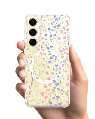 Etui do Samsung Galaxy S24 z MagSafe przeźroczyste, silikonowe Flexi, kwiaty polne