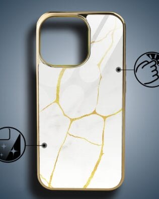 Etui do iPhone 16 Pro IBIZU Elite Glass z MagSafe, Kintsugi, biała porcelana, złote