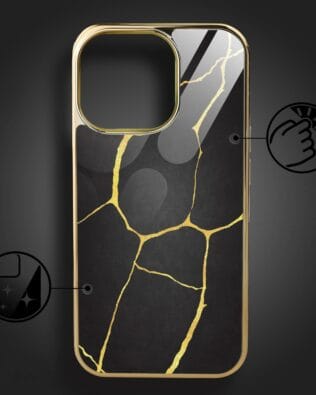 Etui do iPhone 16 Pro Max IBIZU Elite Glass z MagSafe, Kintsugi, czarna porcelana, złote
