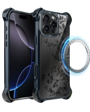 Etui iPhone 16 Pro IBIZU DropGuard Ultra z MagSafe, Midnight, Dotyk kwiatów