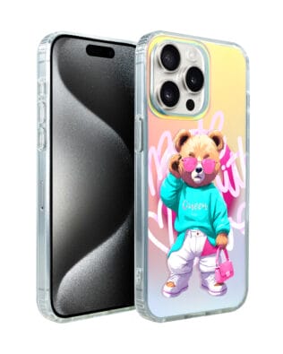 Etui do iPhone 15 Pro Max IBIZU California Sunset z MagSafe, zmieniające kolor, Pink Queen, stylowy miś