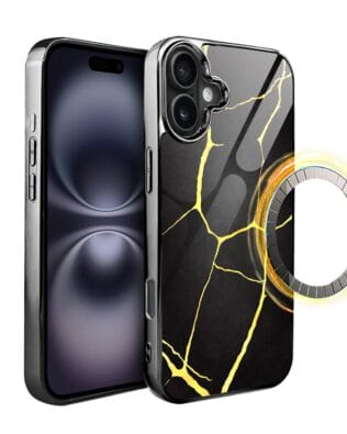 Etui do iPhone 16 Plus IBIZU Elite Glass z MagSafe, Kintsugi, czarna porcelana, czarne