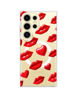 Etui do Samsung Galaxy S24 Ultra z MagSafe przeźroczyste, silikonowe Flexi, czerwone usta