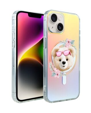 Etui do iPhone 14 IBIZU California Sunset z MagSafe, zmieniające kolor, Flower Queen, miś z kwiatami