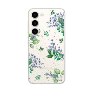 Etui do Samsung Galaxy S23 przeźroczyste, silikonowe Flexi, fioletowe kwiatki (1)