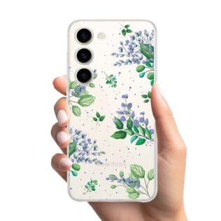 Etui do Samsung Galaxy S23 przeźroczyste, silikonowe Flexi, fioletowe kwiatki (2)