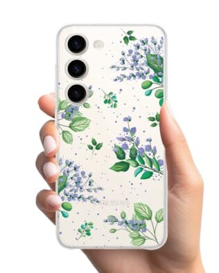 Etui do Samsung Galaxy S23 Plus przeźroczyste, silikonowe Flexi, fioletowe kwiatki
