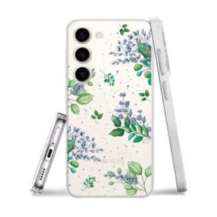 Etui do Samsung Galaxy S23 przeźroczyste, silikonowe Flexi, fioletowe kwiatki (3)