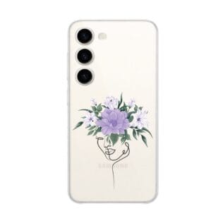 Etui do Samsung Galaxy S23 przeźroczyste, silikonowe Flexi, kobieta z kwiatami (1)