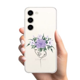 Etui do Samsung Galaxy S23 przeźroczyste, silikonowe Flexi, kobieta z kwiatami (2)