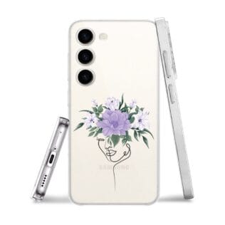 Etui do Samsung Galaxy S23 przeźroczyste, silikonowe Flexi, kobieta z kwiatami (3)