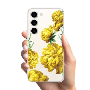 Etui do Samsung Galaxy S23 przeźroczyste, silikonowe Flexi, żółte piwonie (2)