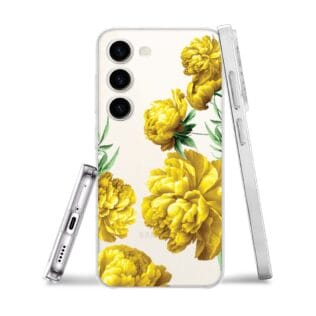 Etui do Samsung Galaxy S23 przeźroczyste, silikonowe Flexi, żółte piwonie (3)