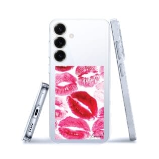 Etui do Samsung Galaxy S25 Plus przeźroczyste, silikonowe Flexi, pocałunki z napisem loveSamsung Galaxy S25 i S25 pLUS