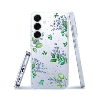 Etui do Samsung Galaxy S25 przeźroczyste, silikonowe Flexi, fioletowe kwiatkiSamsung Galaxy S25 i S25 pLUS