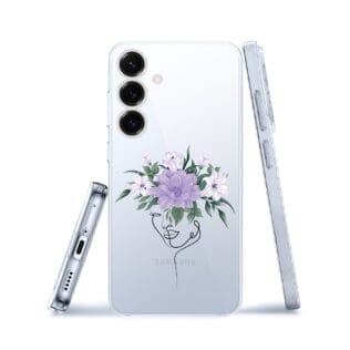 Etui do Samsung Galaxy S25 przeźroczyste, silikonowe Flexi, kobieta z kwiatamiSamsung Galaxy S25 i S25 pLUS