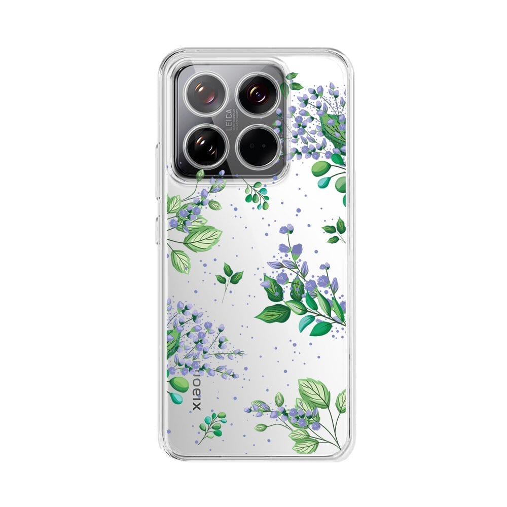 Etui do Xiaomi 14 Pro przeźroczyste, silikonowe Flexi, fioletowe kwiatkiXIAOMI 14