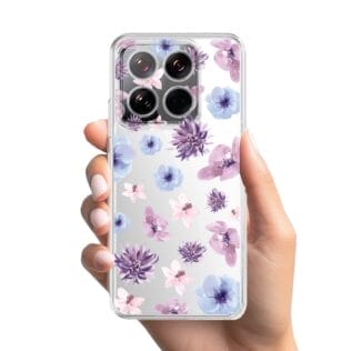 Etui do Xiaomi 14 Pro przeźroczyste, silikonowe Flexi, kwiatki niebieskie, fioletowexxXIAOMI 14-1