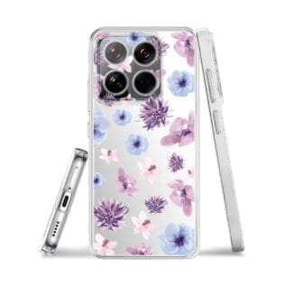 Etui do Xiaomi 14 Pro przeźroczyste, silikonowe Flexi, kwiatki niebieskie, fioletowexxXIAOMI 14-2
